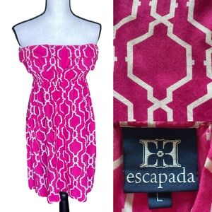 Escapade Strapless Hot Pink with White Geometric Design Sundress